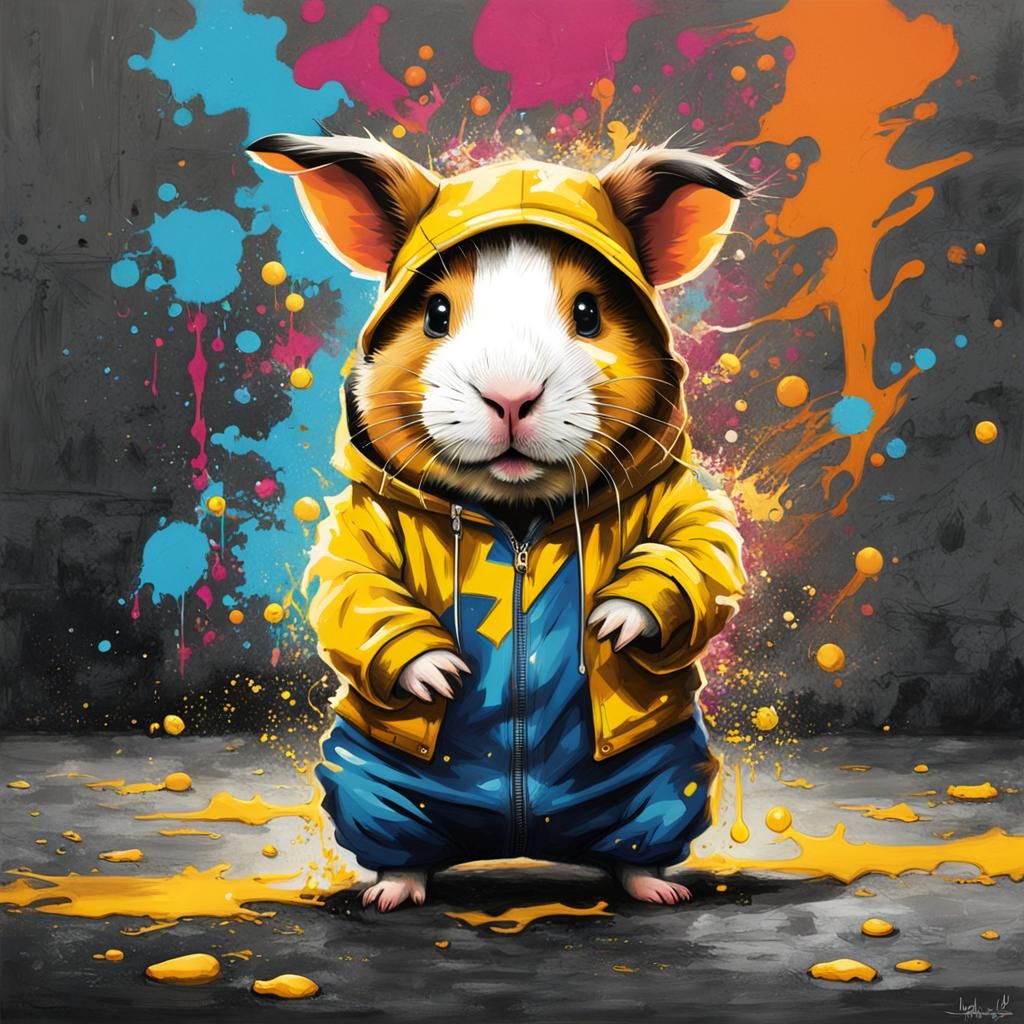 Guinea Pig as Pikachu in Graffiti Art