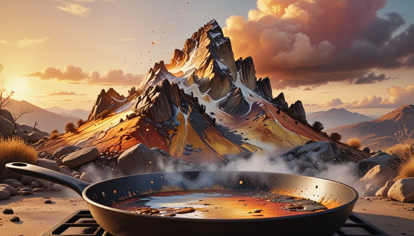 Mountain Landscape Inside Frying Pan: Spray Paint Art
