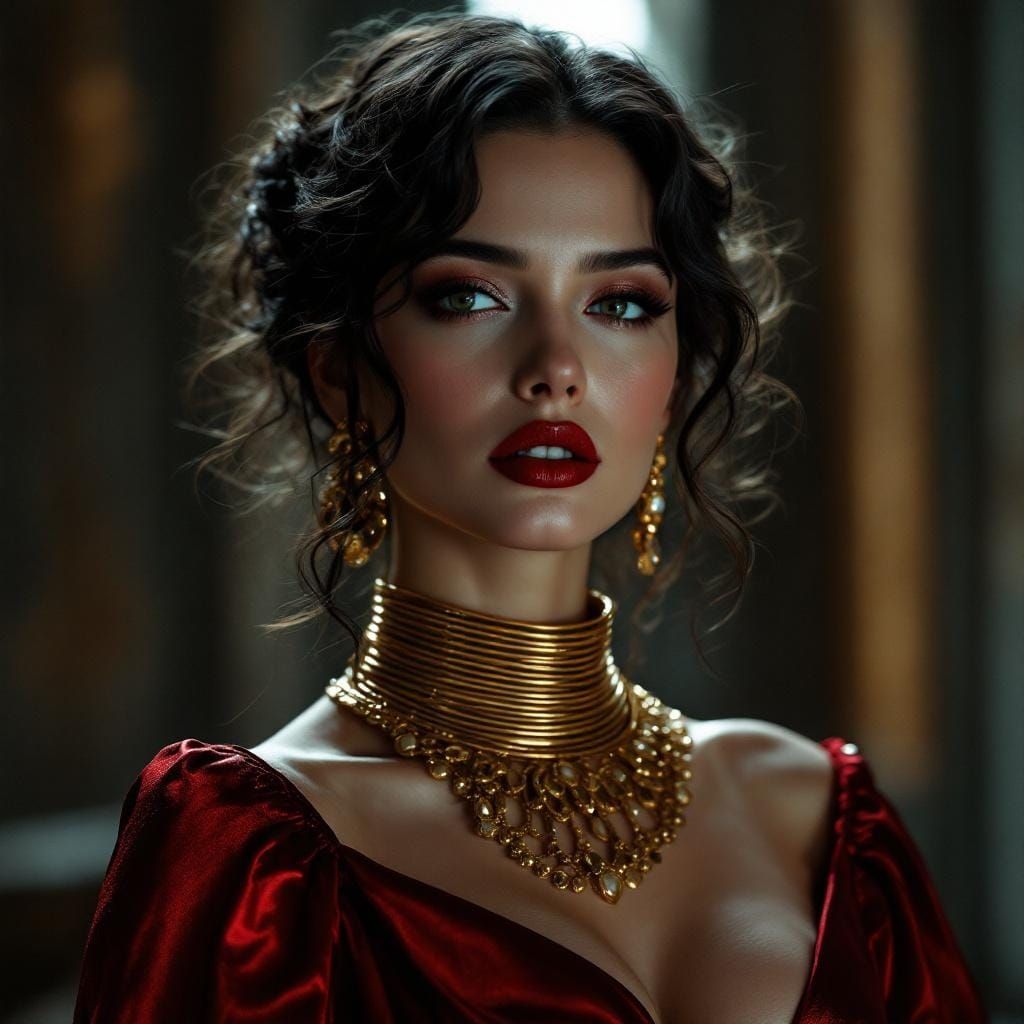 Elegant Blonde Woman with Gold Jewelry in Dramatic Lighting