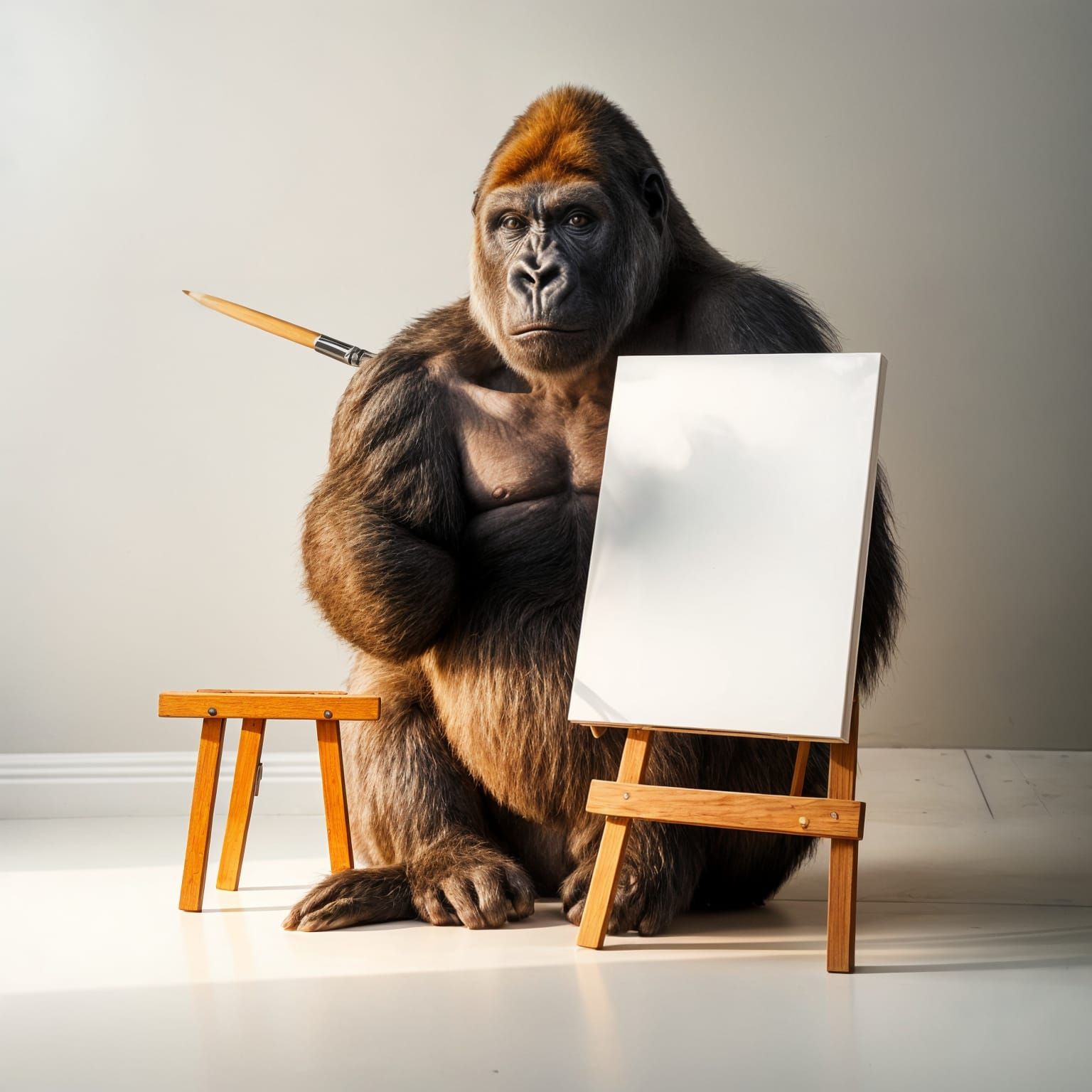 Gorilla Artist Creates Masterpiece on Wooden Easel