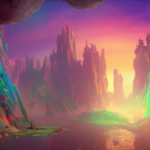 Fantastical Psychedelic Matte Painting in Deep Color