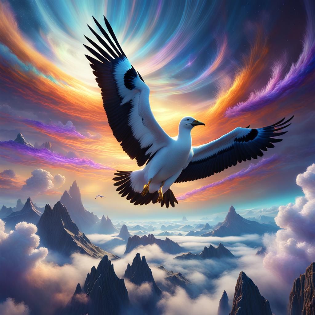 Albatross Soars Through Iridescent Clouds on Tau Ceti in Vib...