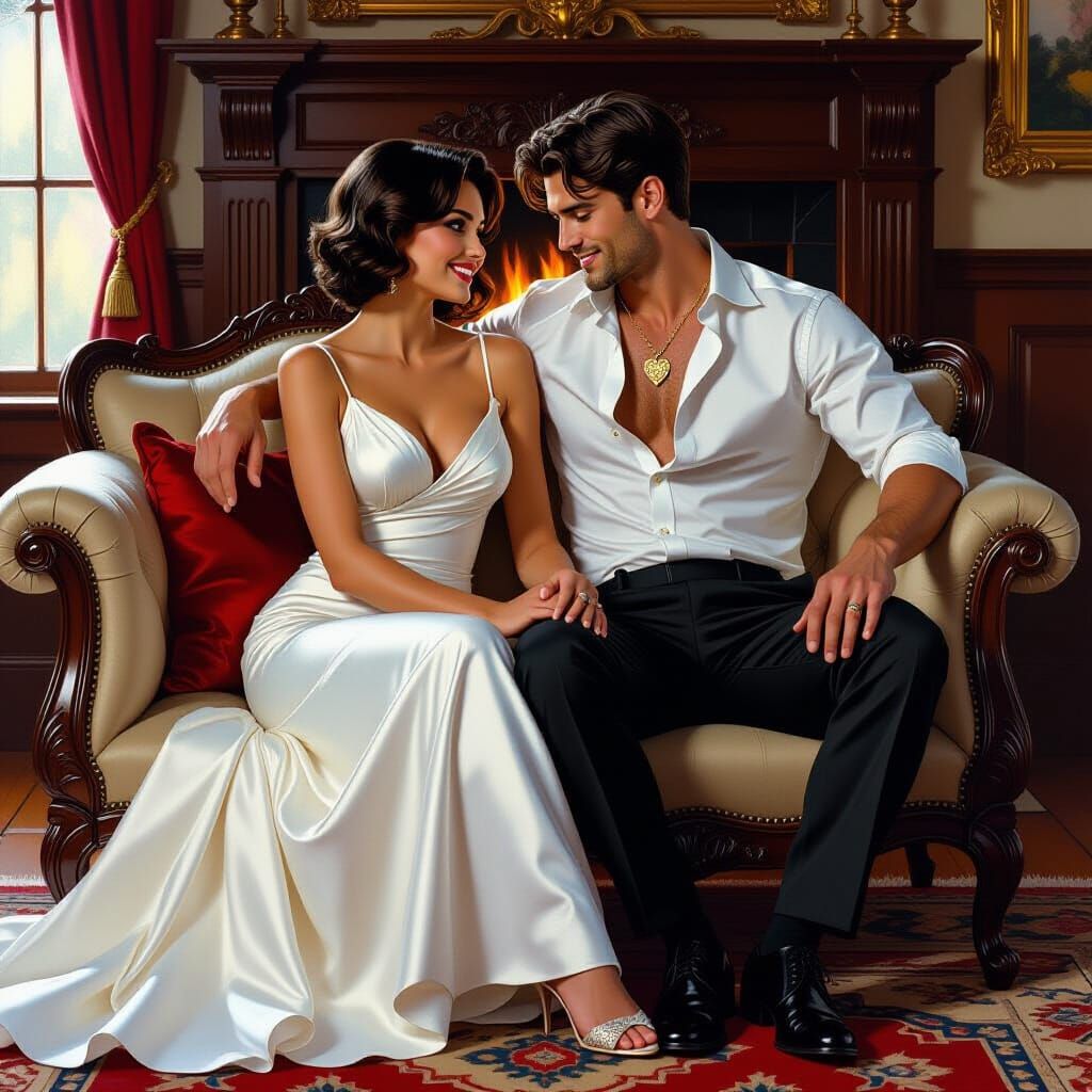 Romantic Victorian Scene with Impasto Oil Painting Texture