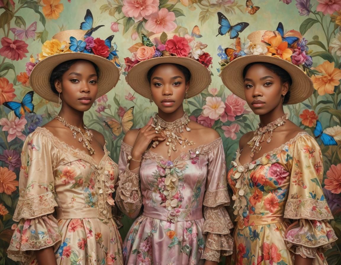 Victorian Beauties in Floral Paradise: A Hyperrealistic Oil ...