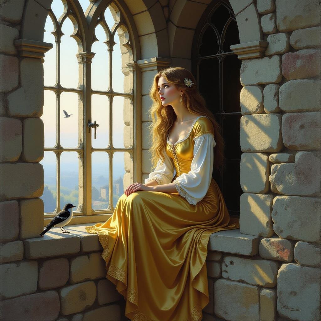 Longing Princess in Tower Window