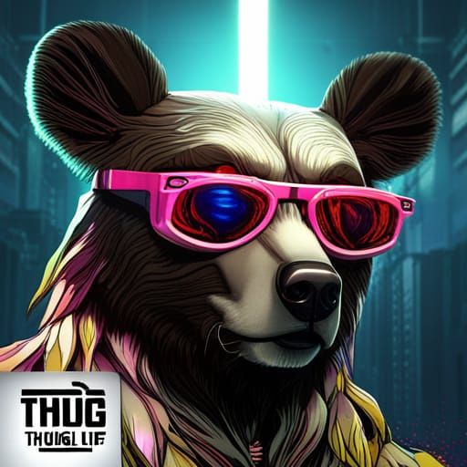 Cyberpunk Bear with Thug Life Glasses