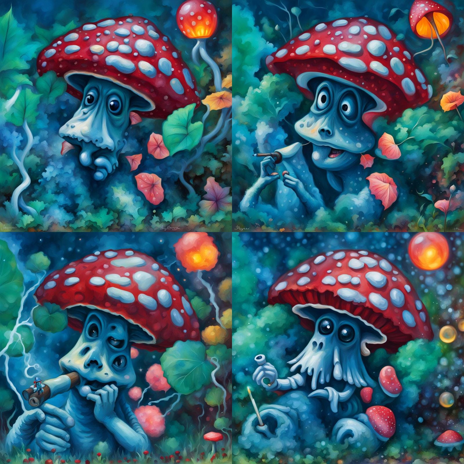 Anthropomorphic Fly Agaric Mushroom Smokes Cigar