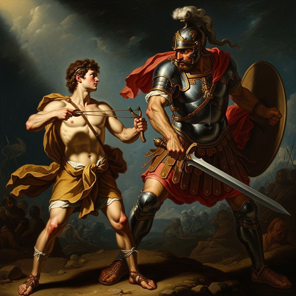 Baroque Painting of David vs Goliath Battle