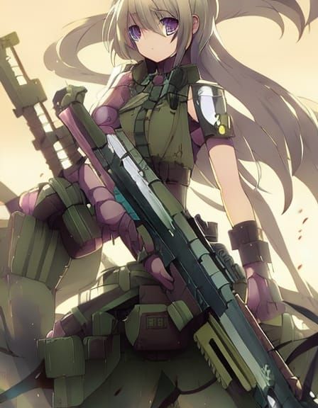 Anime Girl with Machine Gun on Tank