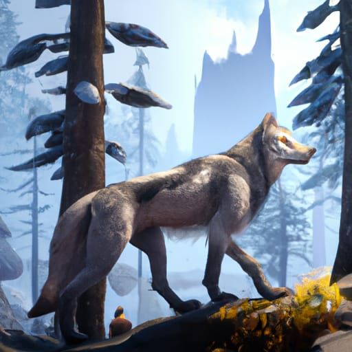 Antlered Wolf Protector in Dark Fantasy Forest