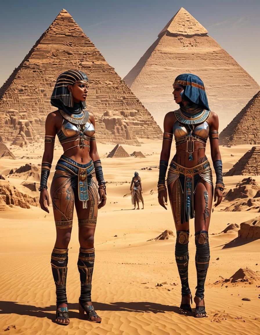 Egyptian Desert Scene with Futuristic Elements