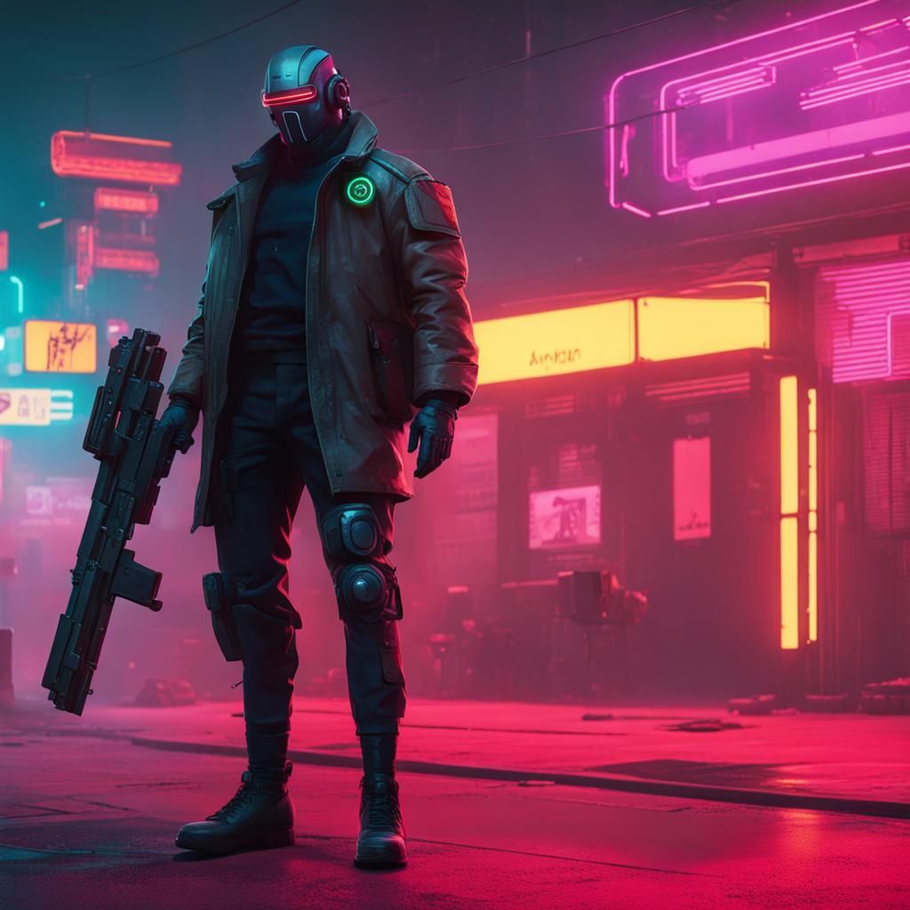 Cyberpunk Android Surveillance Unit with Gatling Shotgun