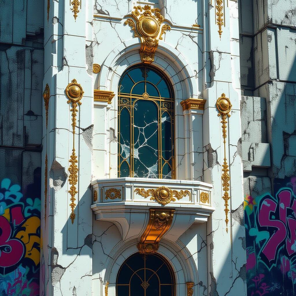 Futuristic Skyscraper Ledge with Ornate Art Deco Details