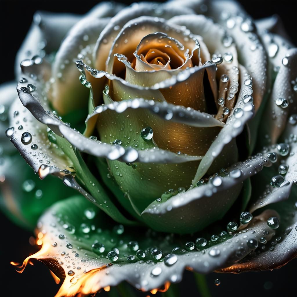 Silver Rose Ablaze: Hyperrealistic Macro Photography