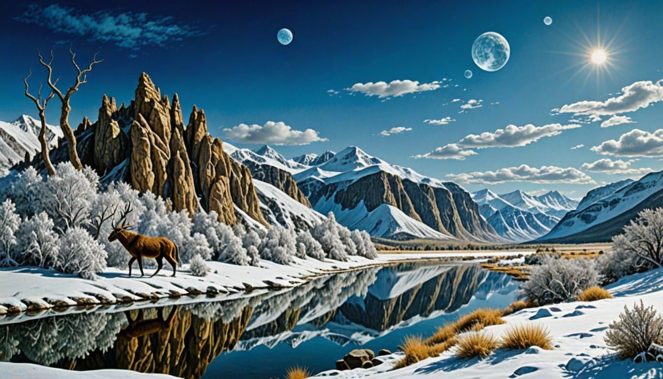 Surreal Winter Landscape with Cryptid Taxidermy