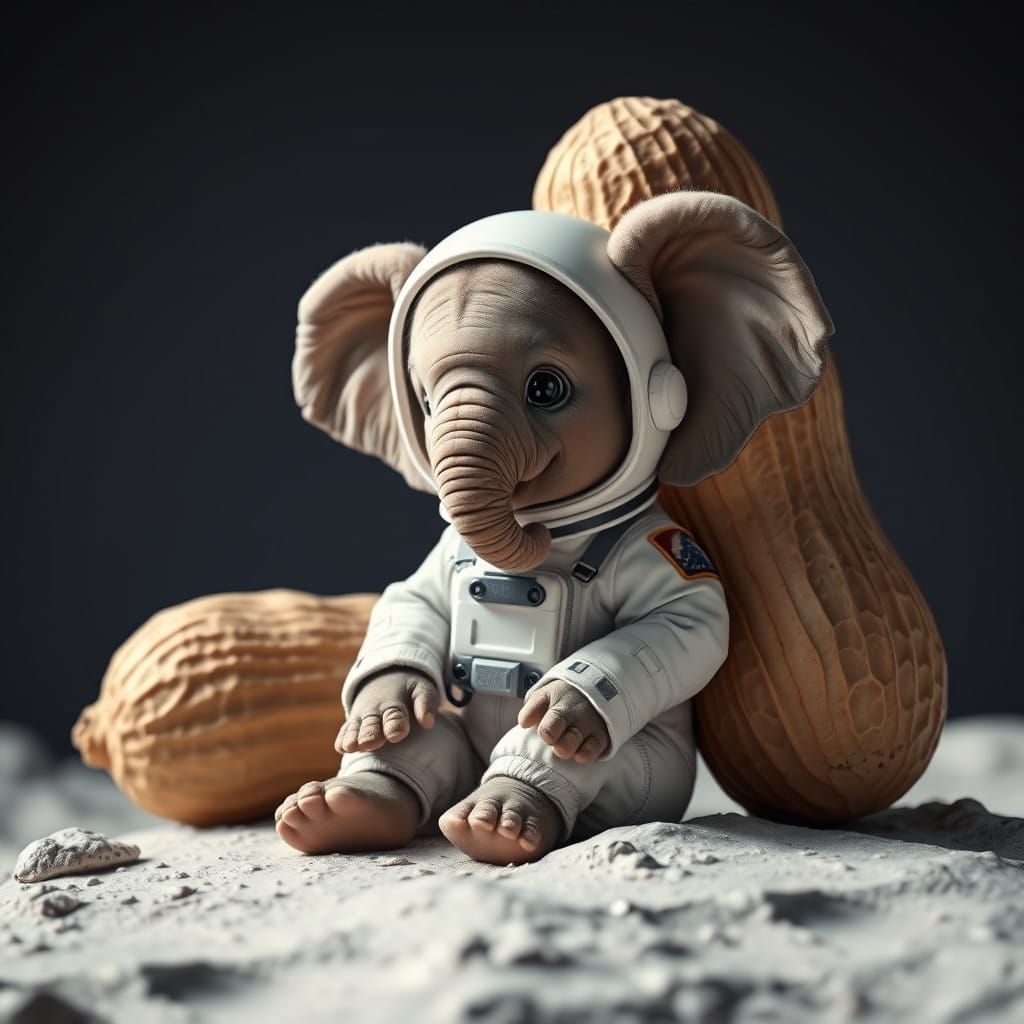 Cute Baby Elephant Astronaut Lands on the Moon
