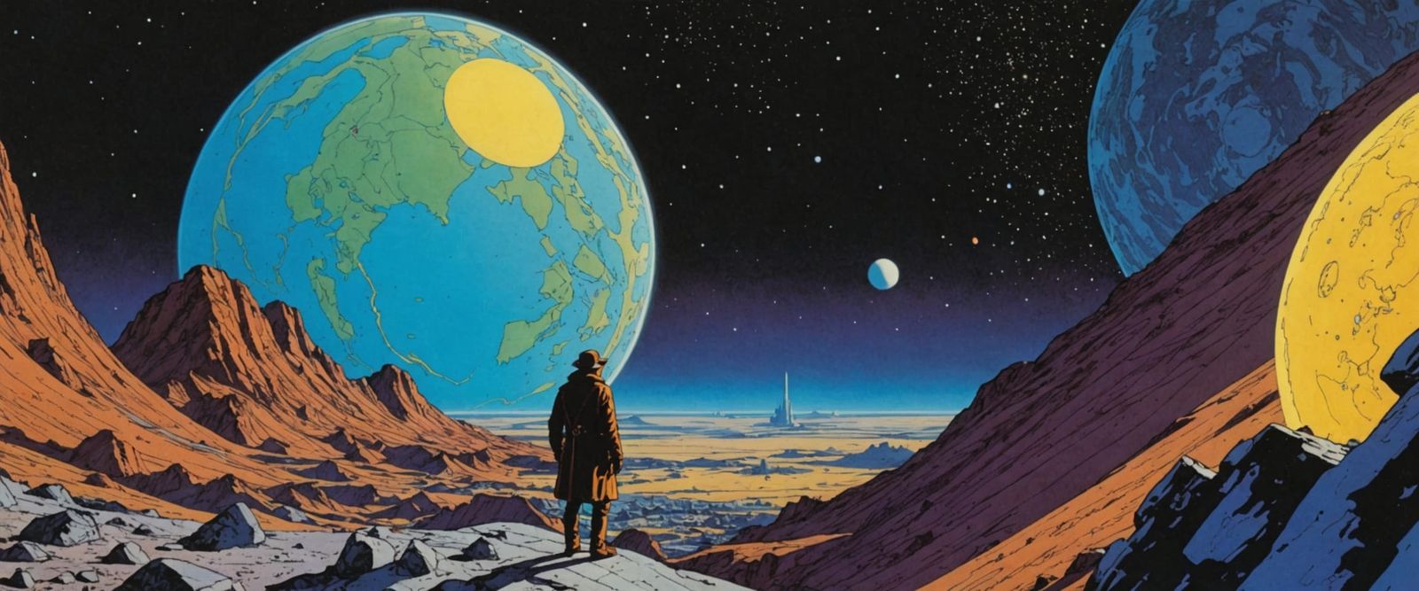 Bright Comic Book Art in Moebius Style