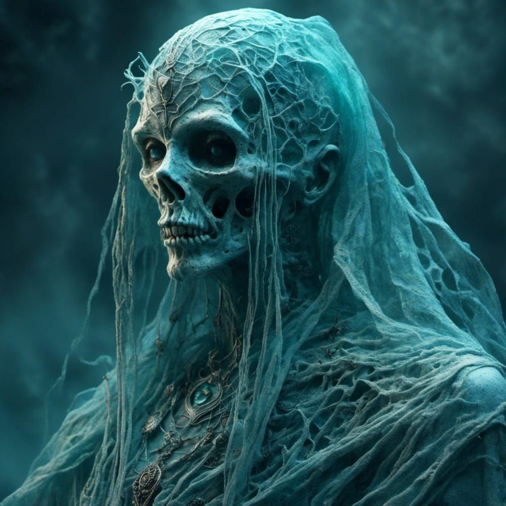 Turquoise and Blue Ghostly Spider in 3D