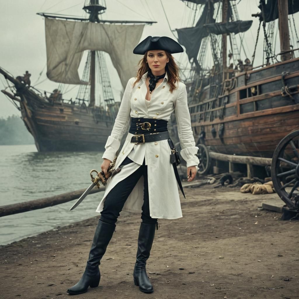 Cinematic Pirate Woman on Ship with Sword