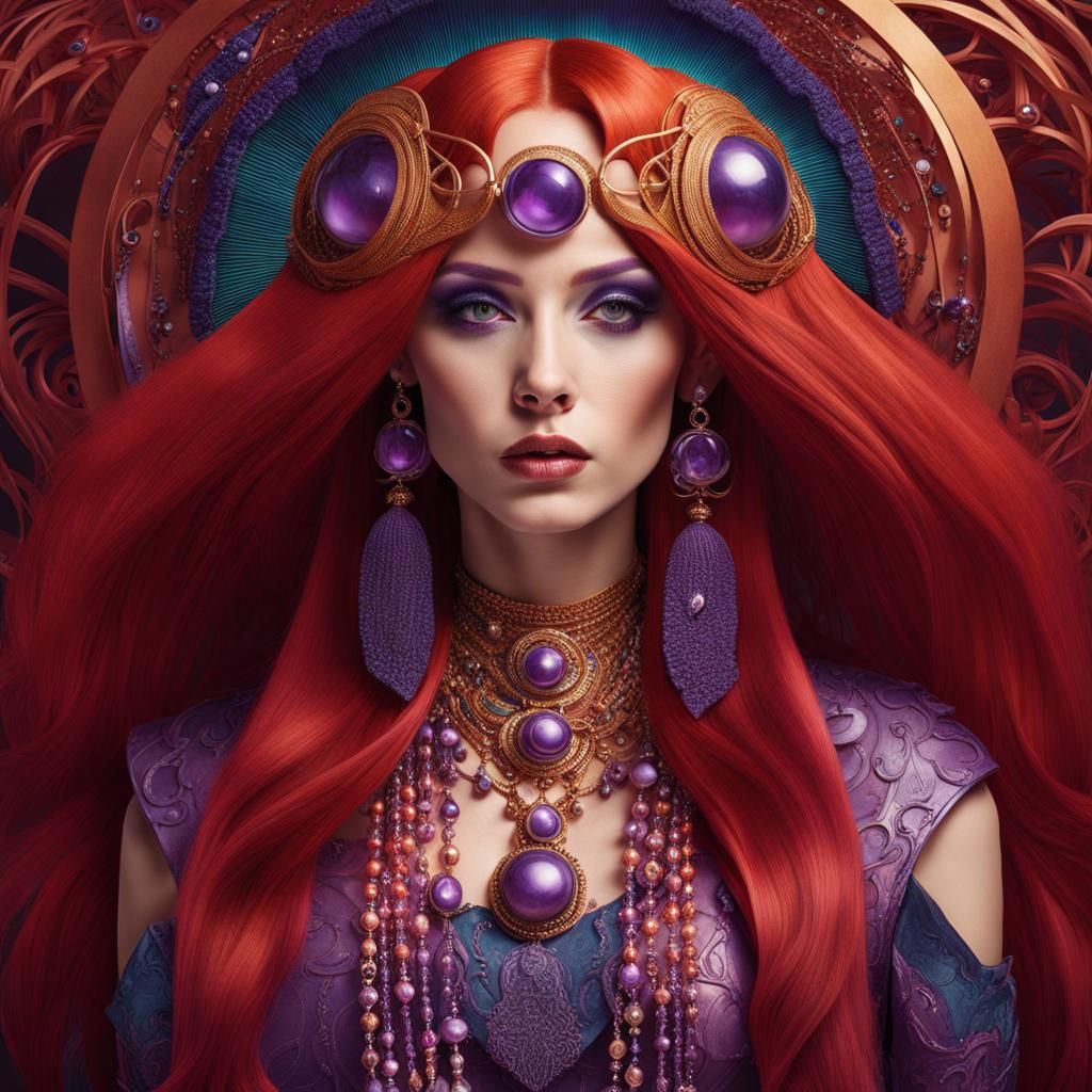 Surreal Portrait of Woman with Purple Hair