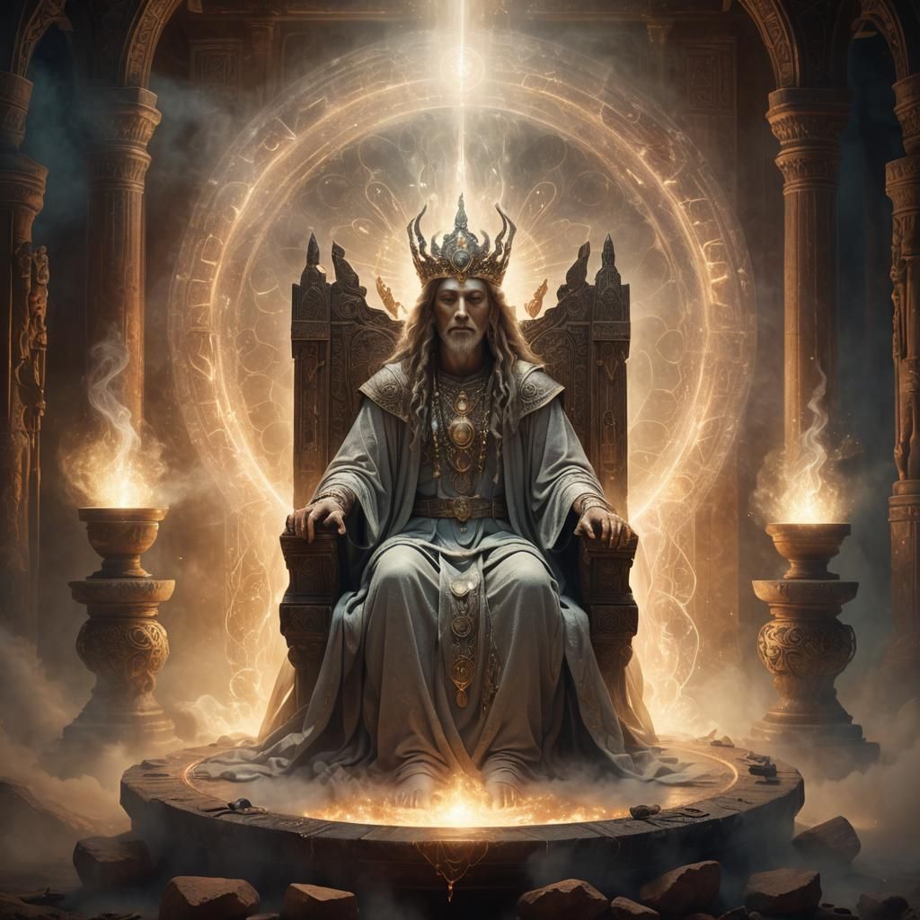 Mystical Oracle on Throne in Digital Art