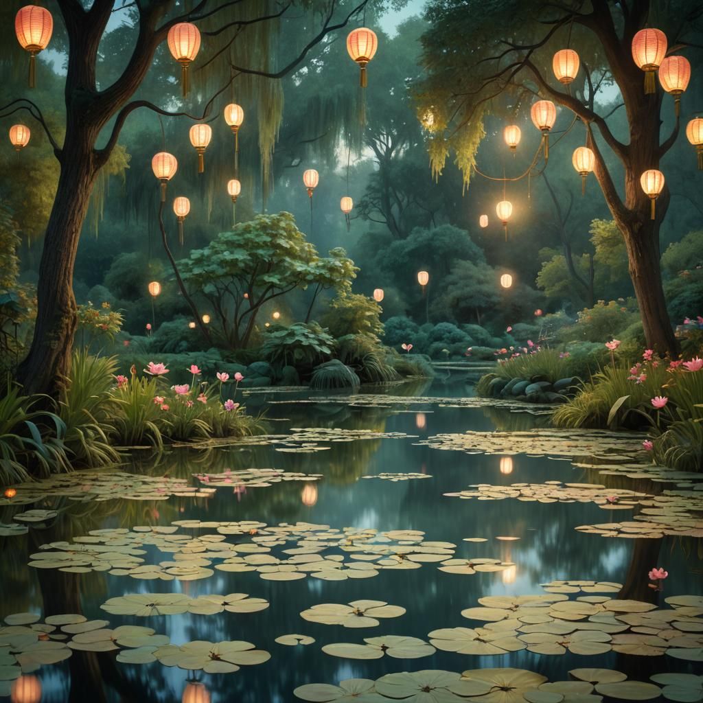 Serene Pond Reflection as Digital Matte Painting