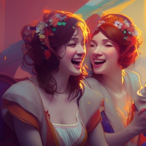 Happy Girls Singing: Art Nouveau Concept Art