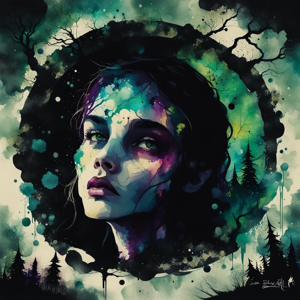 Eldritch Forest in Alcohol Ink Splash Art Style
