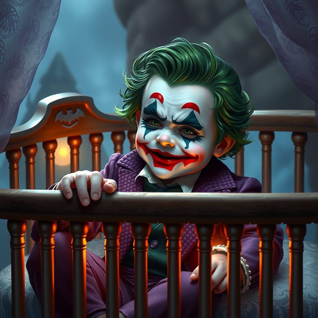 Baby Joker in Crib: Ethereal Fantasy Art
