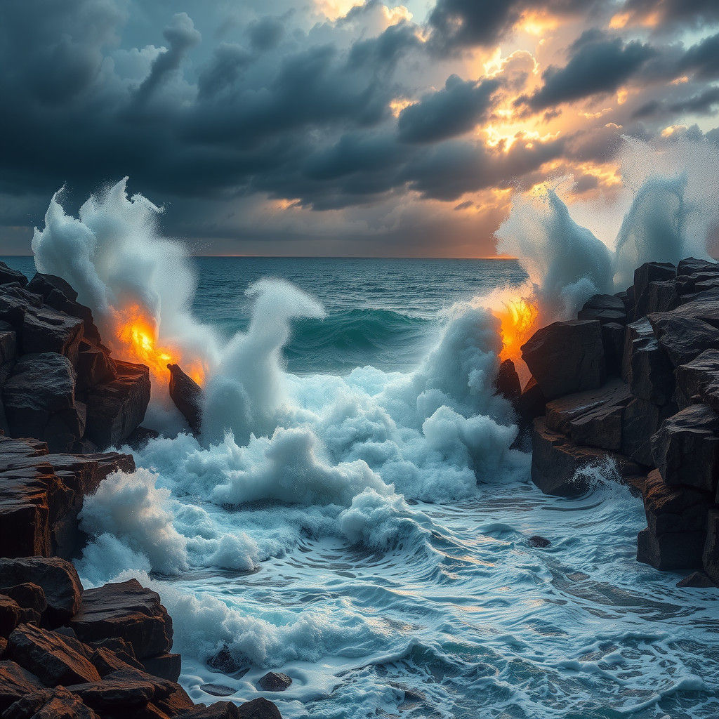 Tempestuous Sea with Electric Blue Lightning