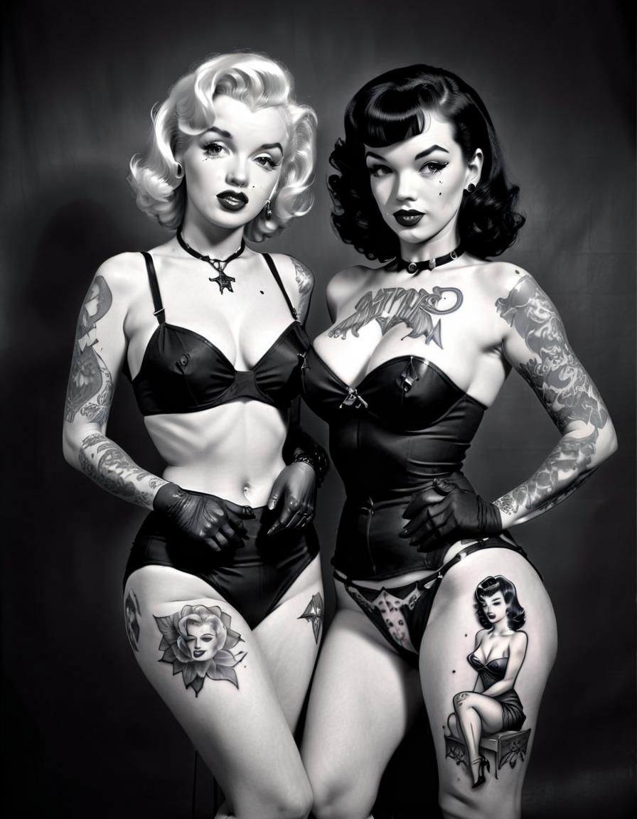 Gothic Tattoo Art Featuring Marilyn Monroe and Bettie Page