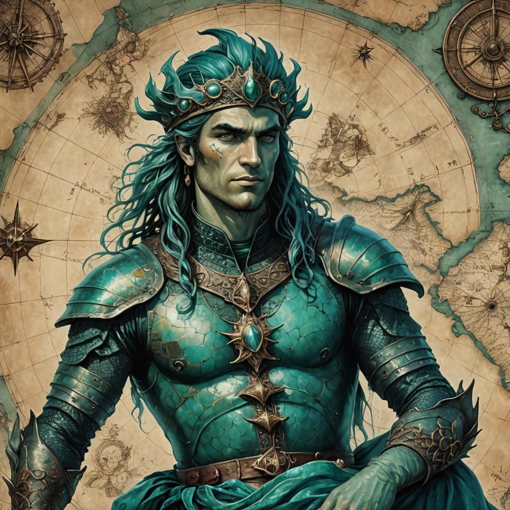 Atlantis Mermaid Man in Vintage Maritime Style