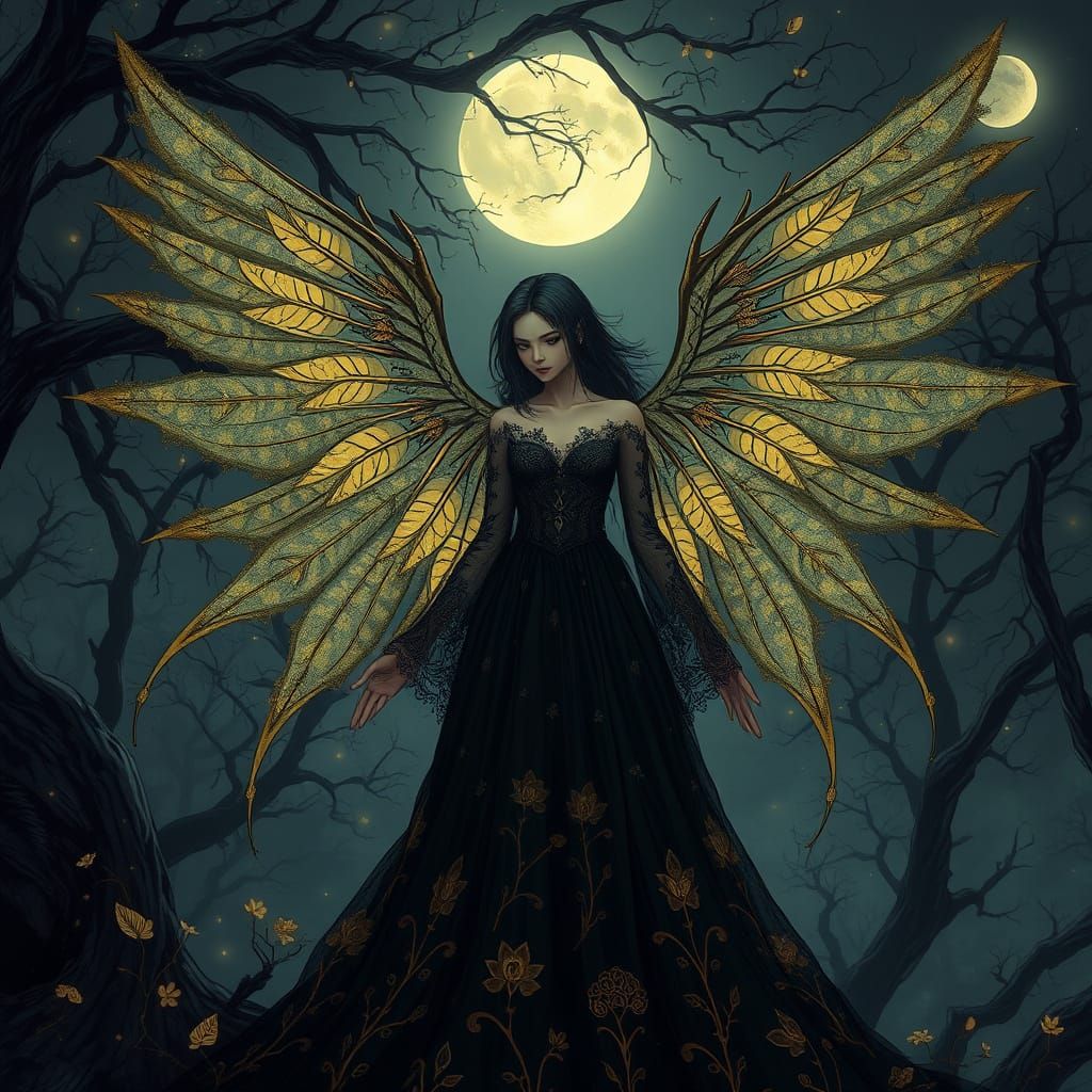 Ethereal Fairy in Dark Fantasy Landscape with Intricate Deta...