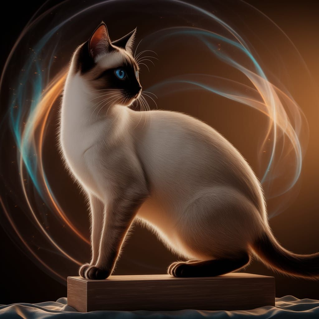 Elegant Siamese Cat in Mystical Mannerist Style