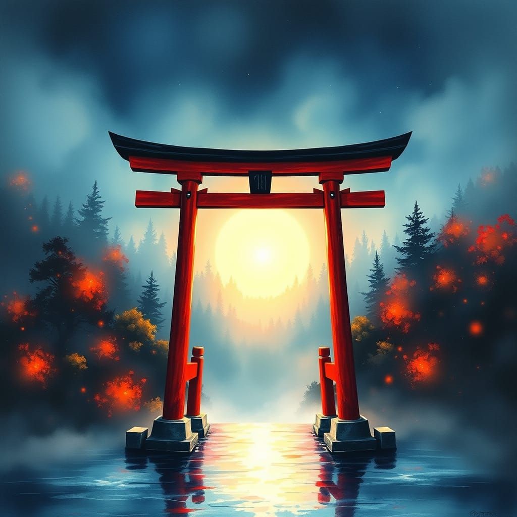 Ethereal Torii Gate to Bioluminescent Forest