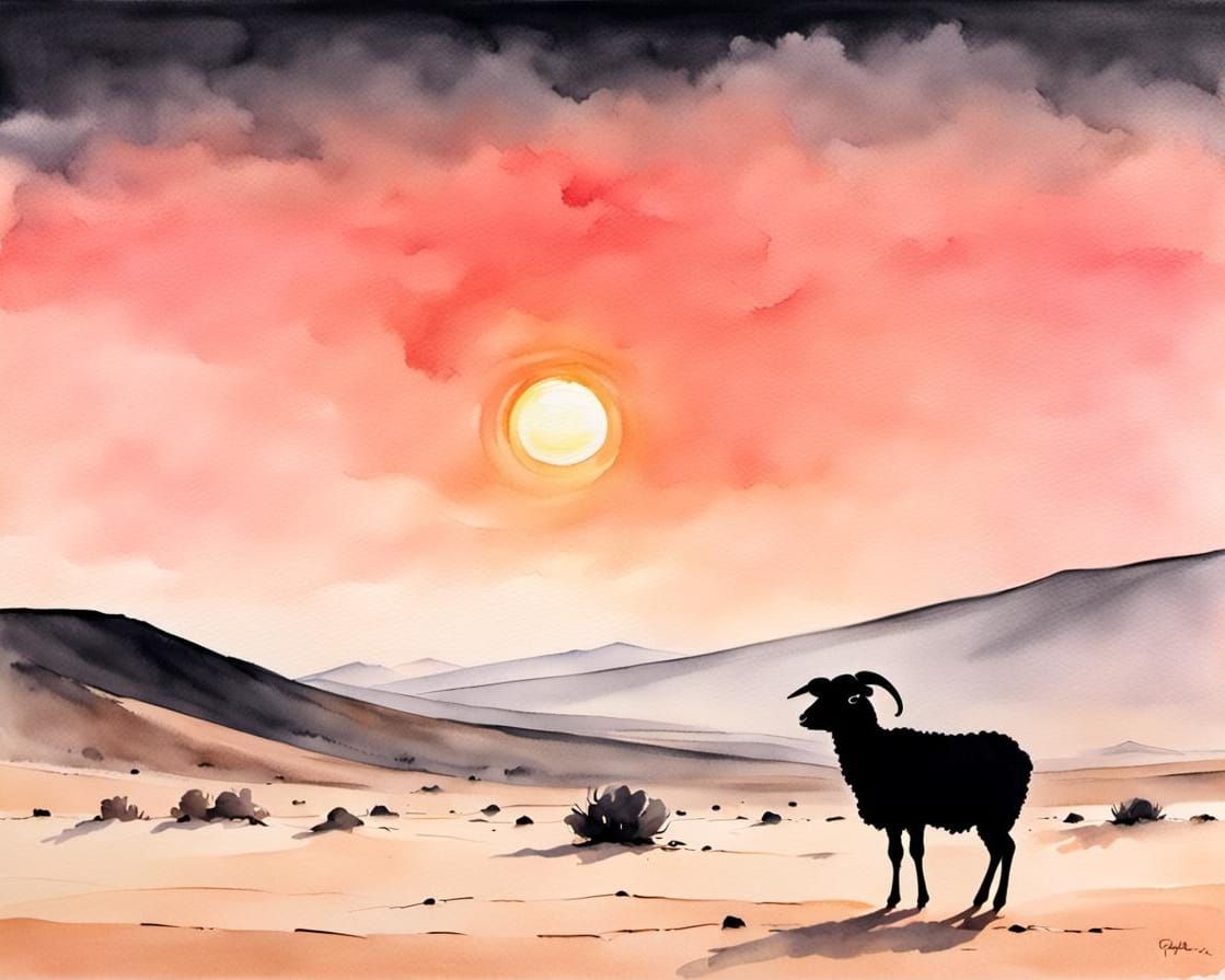 Black Ewe Silhouette in Desert Watercolour