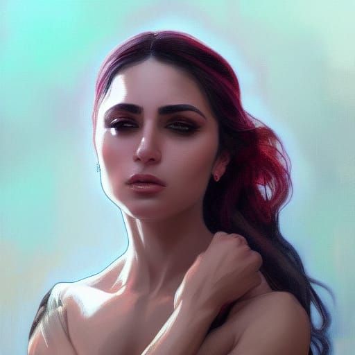 Iranian Woman Bodybuilder Portrait in Art Nouveau Style