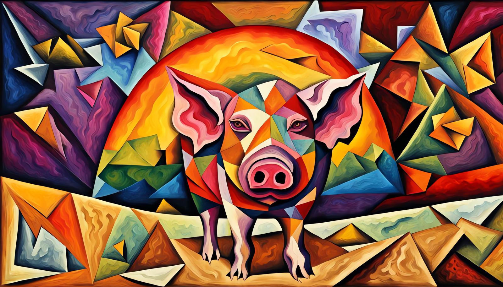 atomic piglet, beautiful nuclear rainbow fart, by Georges Braque