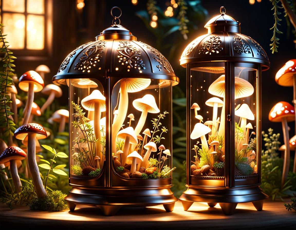 Magic Lantern with Glowing Mushrooms in Octane Render
