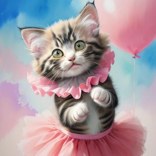 Kitten's Playful Dance in Impressionist Gouache