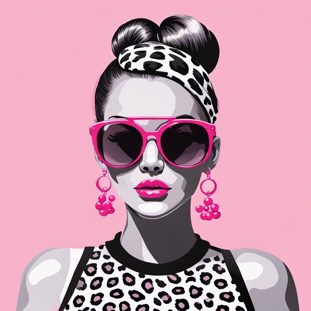 Monochromatic Woman with Pink Leopard Print Accessories