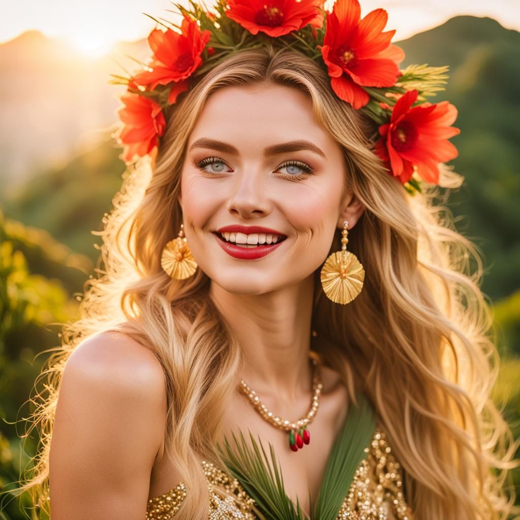 Golden Hour Portrait: Radiant Beauty on a Mountain Top
