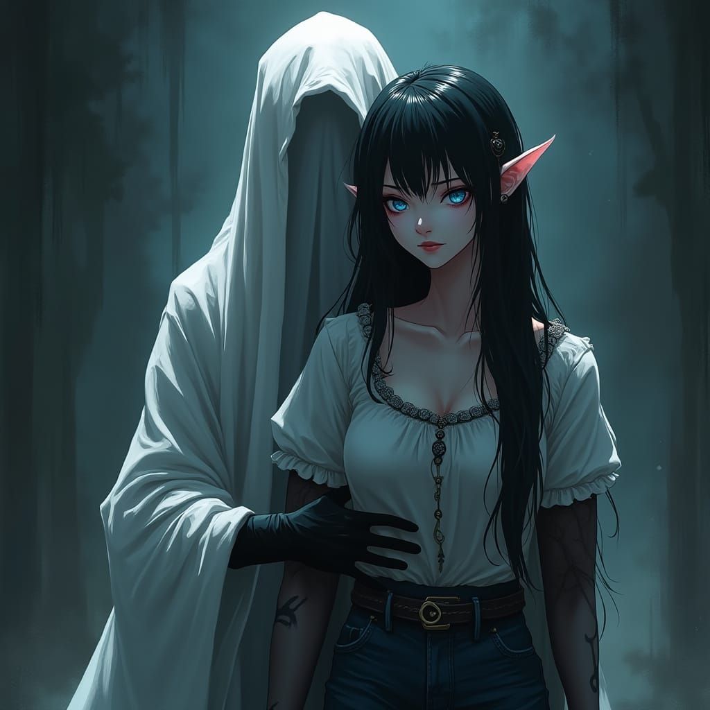 Goth Vampire Woman in Dark Fantasy Setting, Inspired by Anim...