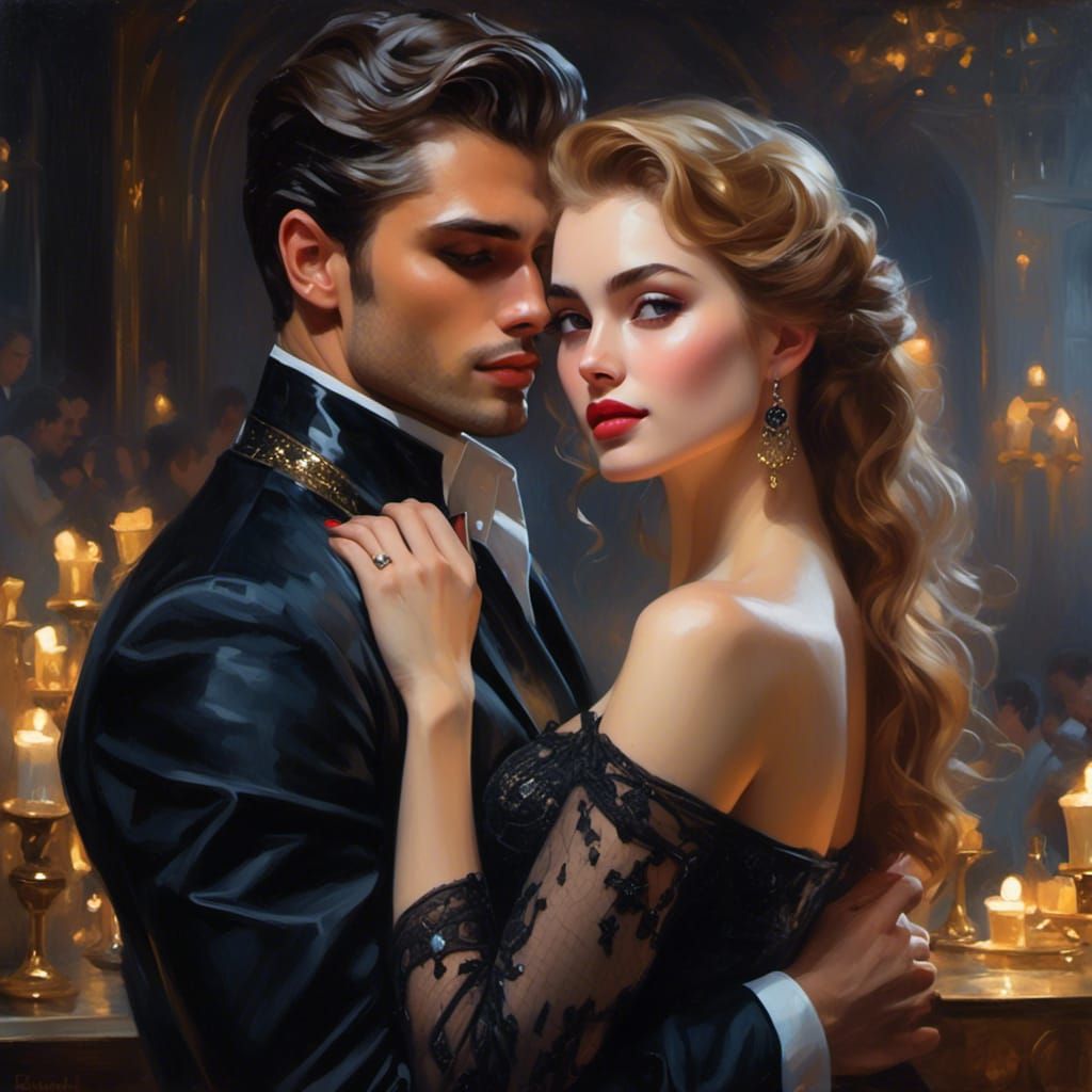 Stunning Woman with Star Gown and Swirling Tattoos