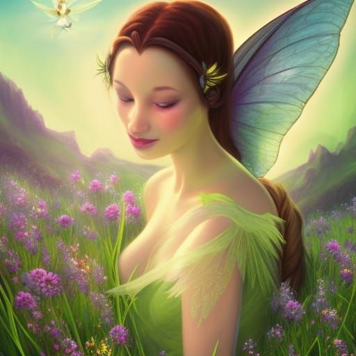 High Gothic Fairy in Mountain Meadow, Rococo Portrait