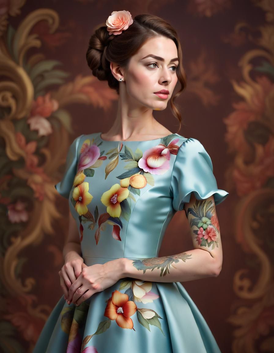 Rococo Woman with Flower Tattoos