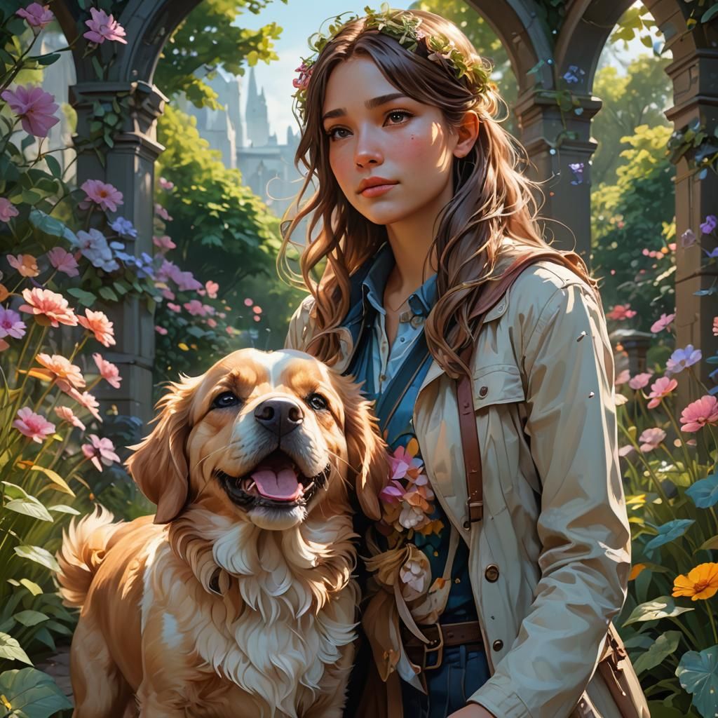 Woman and Dog Enjoying Nature's Therapy