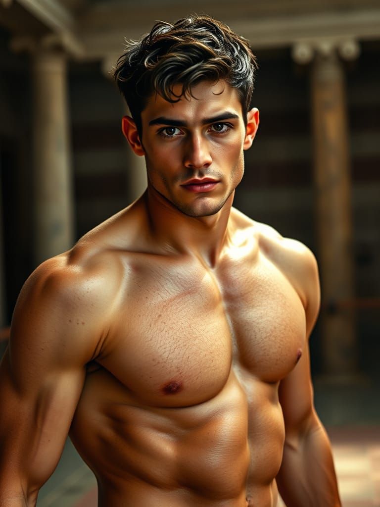 Classical Greek Wrestler in Ancient Athenian Gymnasium