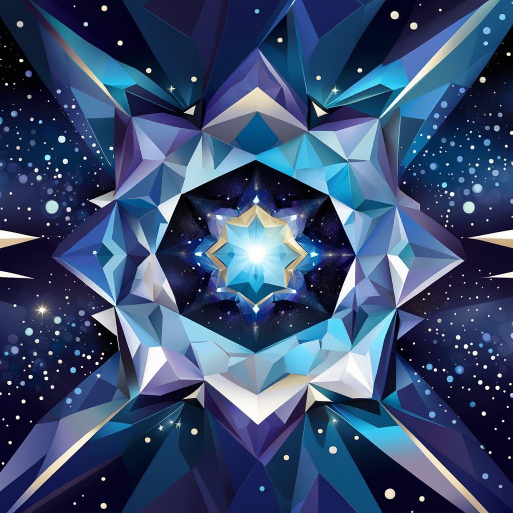 Geometric Geode Burst Illustration in Moonlight