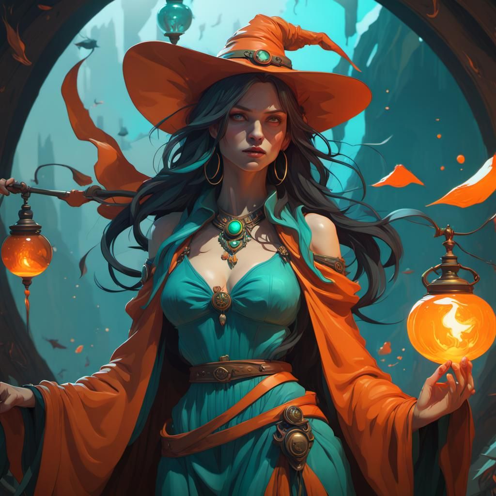 Seductive Witch in Art Nouveau Style